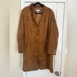 Modern essentials women’s knee length brown genuine suede coat size  20w 22W